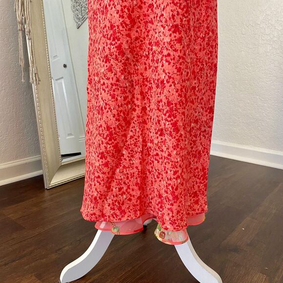 Early 2000's Pink Orange Red Flower Floral Fairy Reversible Mesh Maxi Skirt S M - Picture 6 of 6